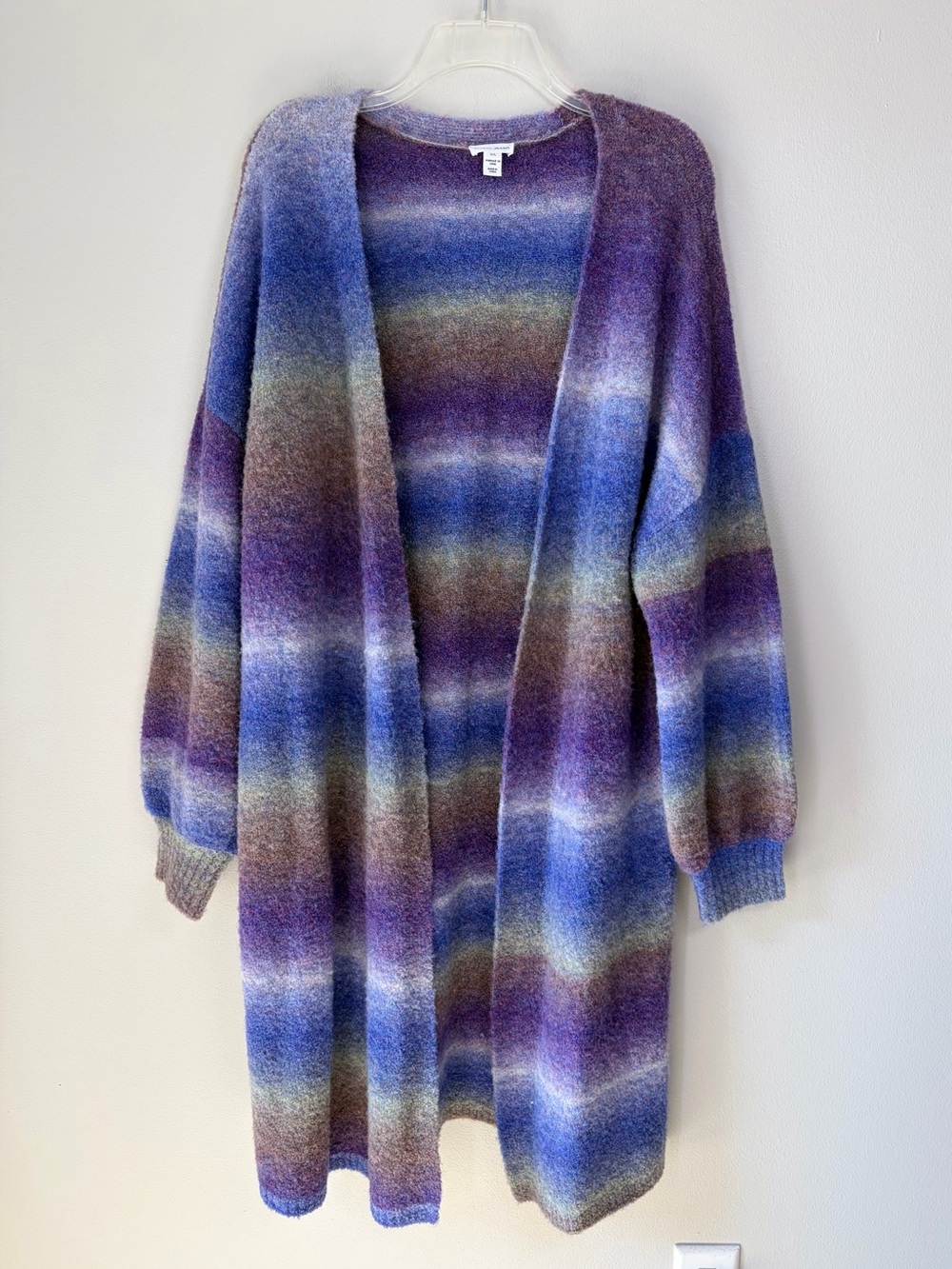 Tribal Jeans Cozy Purple Blue Ombre Striped Long Line Open Cardigan Sweater